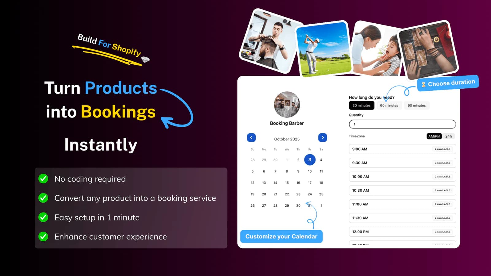 Booking calendar and appointments